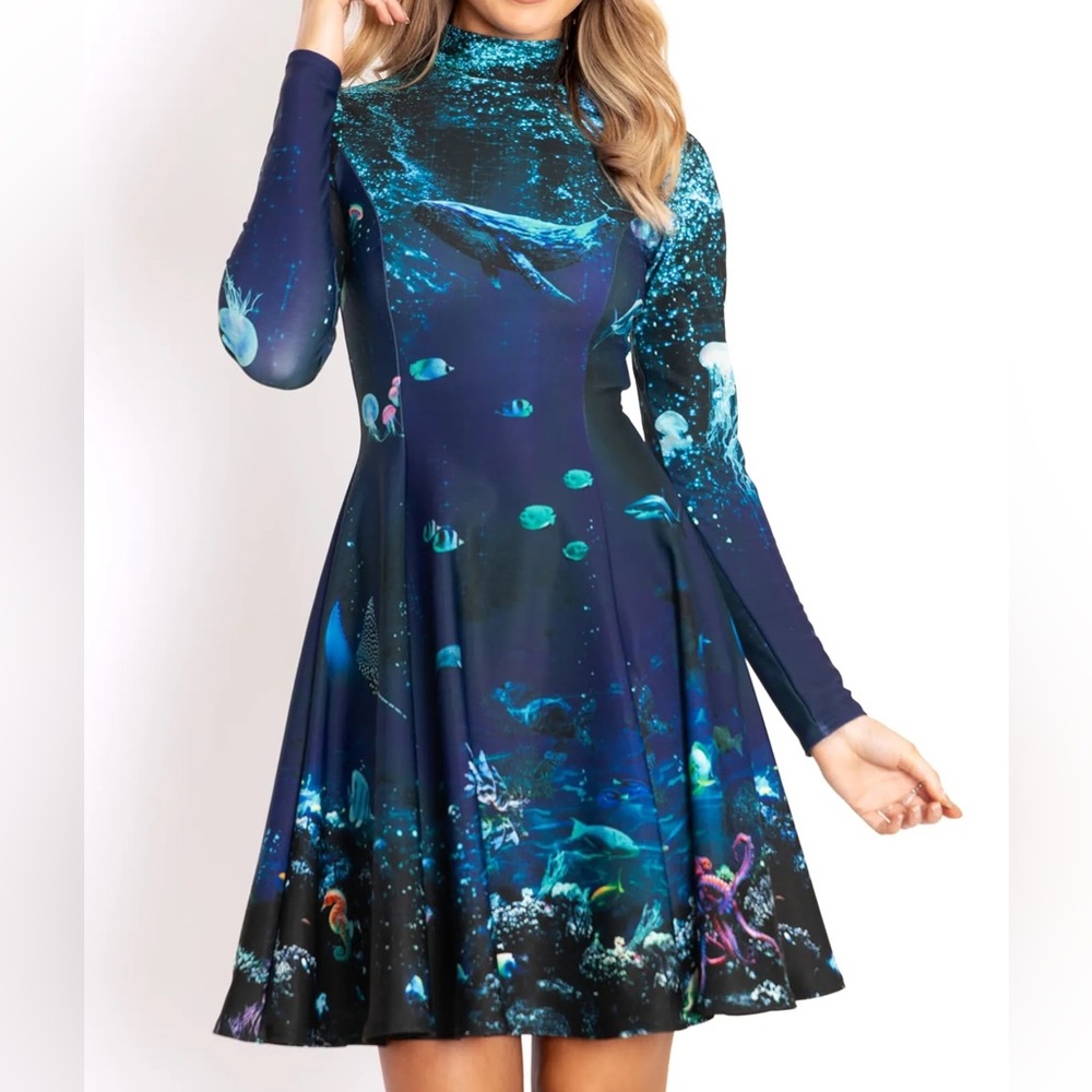 Blackmilk Blue Ocean Print Midi Dress